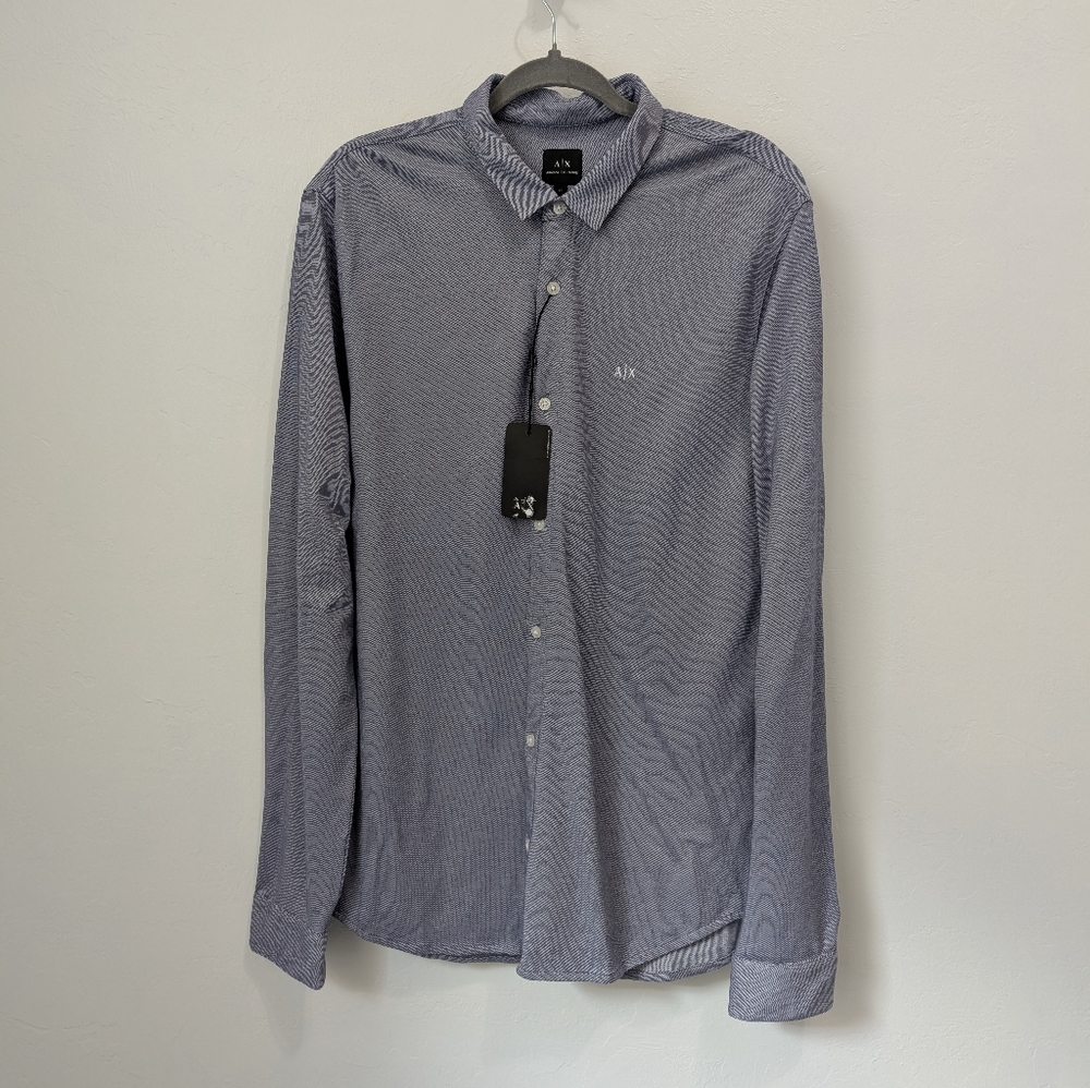 Armani Slim Blue Stretch Longsleeve Top Size XL Relaxed Fit